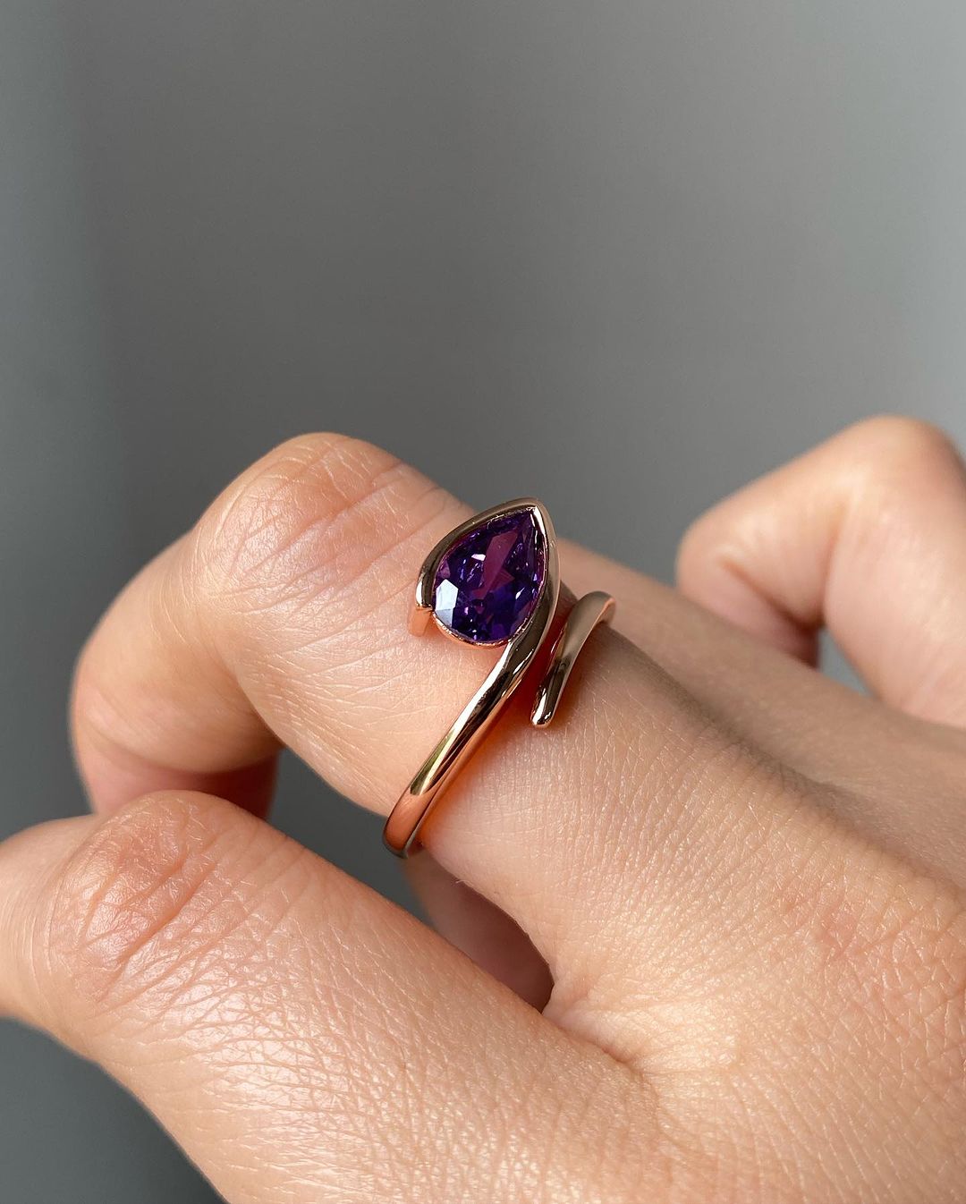 2.77Ct Amethyst Color Pear Cut Bezel Ring | Unique Ring For Women | Special Occasion Ring