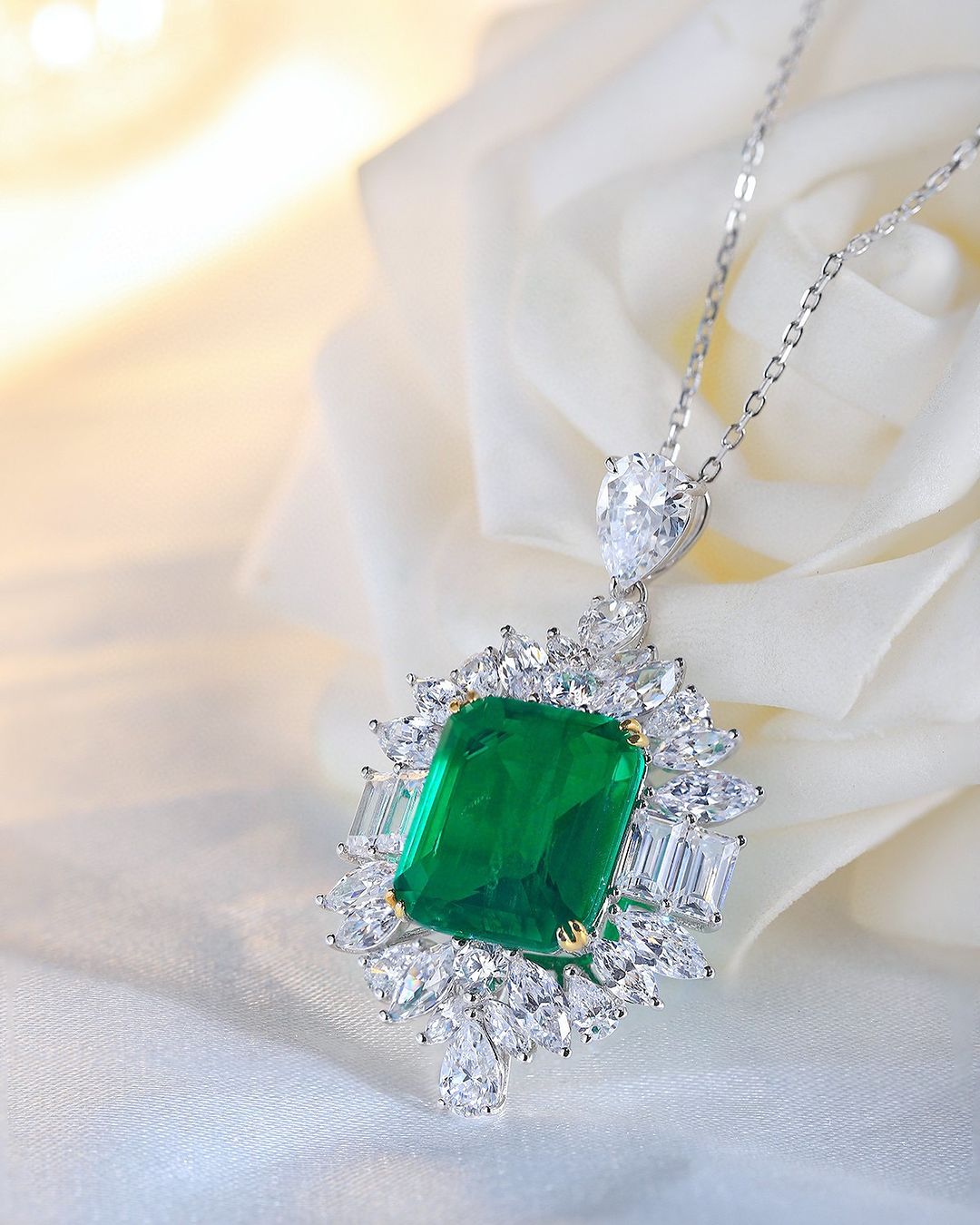 3.50Ct Green Emerald Cut Solitaire Pendant | Party Wear Pendant For Her | Wedding Gift Pendant For Bridal | Sophisticated Pendant For Women