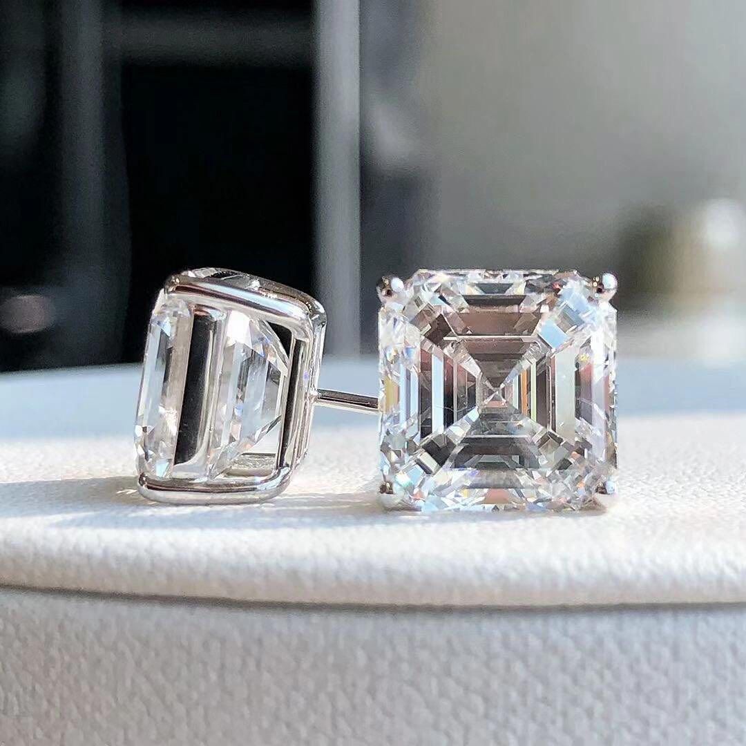 White Asscher Cut Cubic Zirconia Solitaire Stud Earring For Her | Basket Set Stud Earring For Women | Stylish Engagement Gift Earring For Love