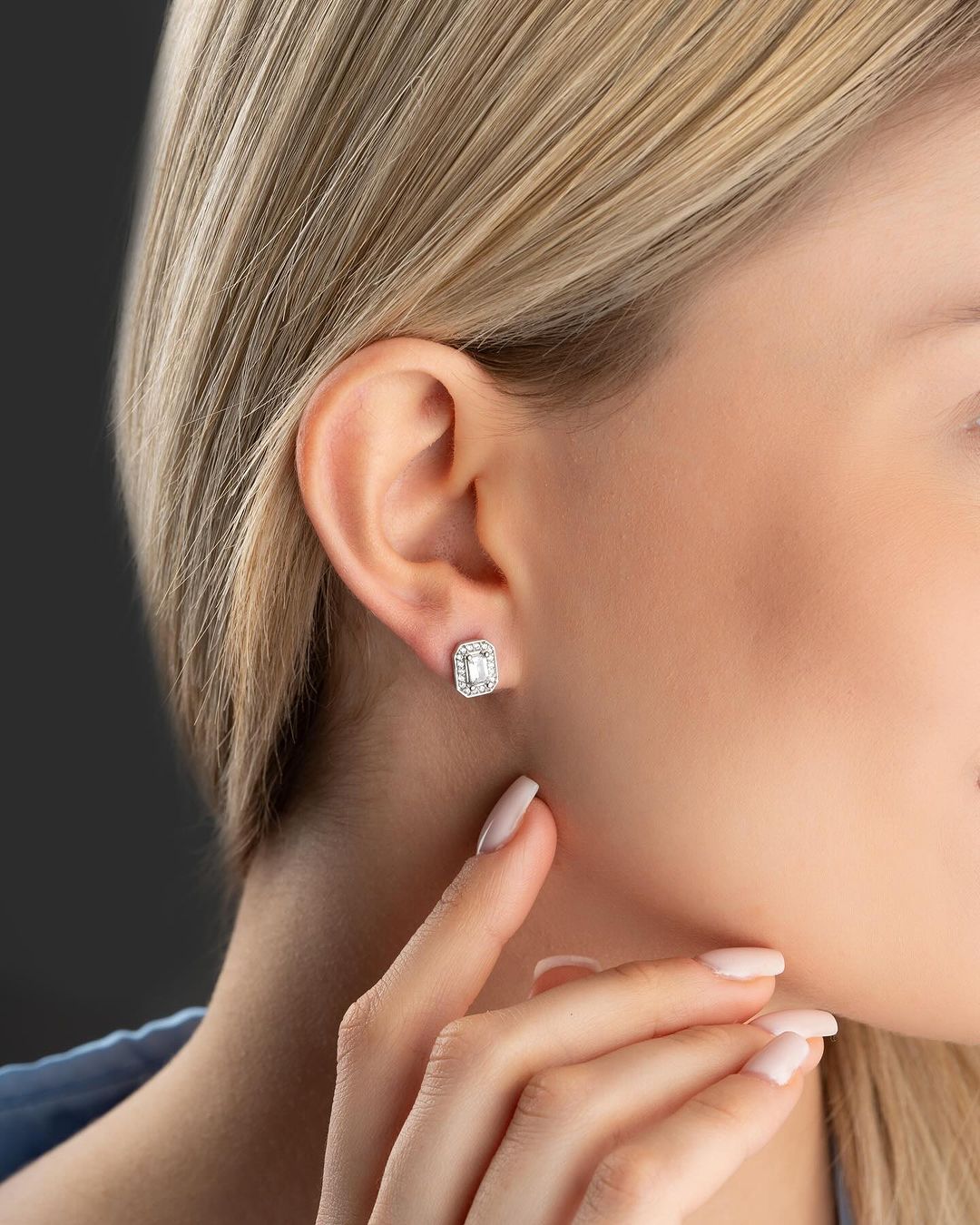 White Baguette Cut Cubic Zirconia Halo Setting Stud Earring For Her | Engagement Promise Stud Earring For Fiancee | Designer Earring For Women