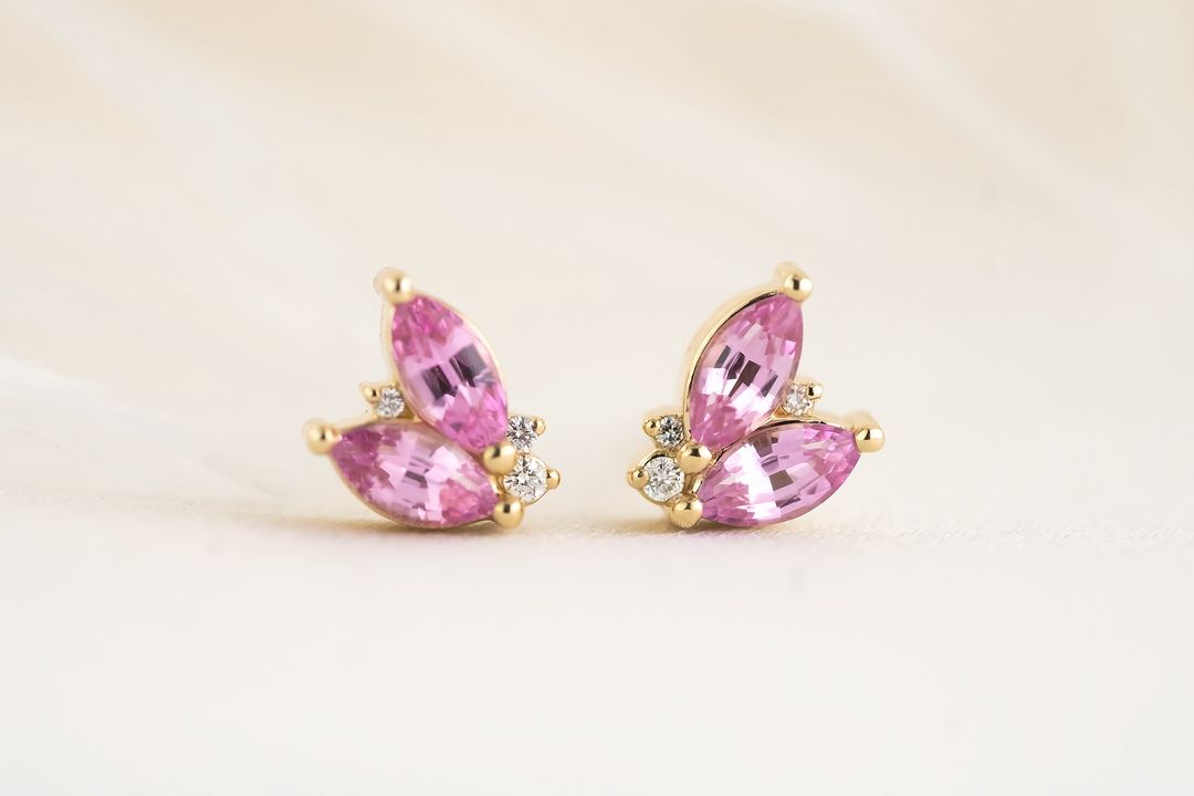 Pink Marquise Cut Cubic Zirconia Prong Set Stud Earrings | Push Back Stud Earring For Her | Elegance Designer Earring For Women