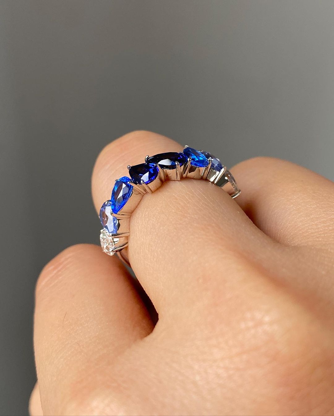 1.8CT White And Blue Pear Cut Half Eternity Ring | Engagement Ring For Fiancee | Elegant Design Ring | Beautiful Ring For Her