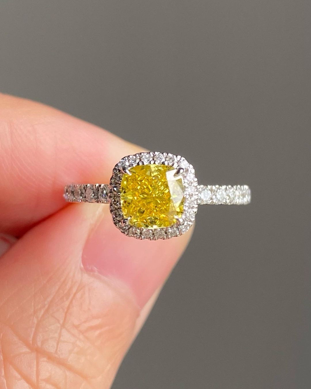 2.77Ct Yellow Cushion Cut Halo Ring | Birthday Gift Ring For Mother | Women Jewelry