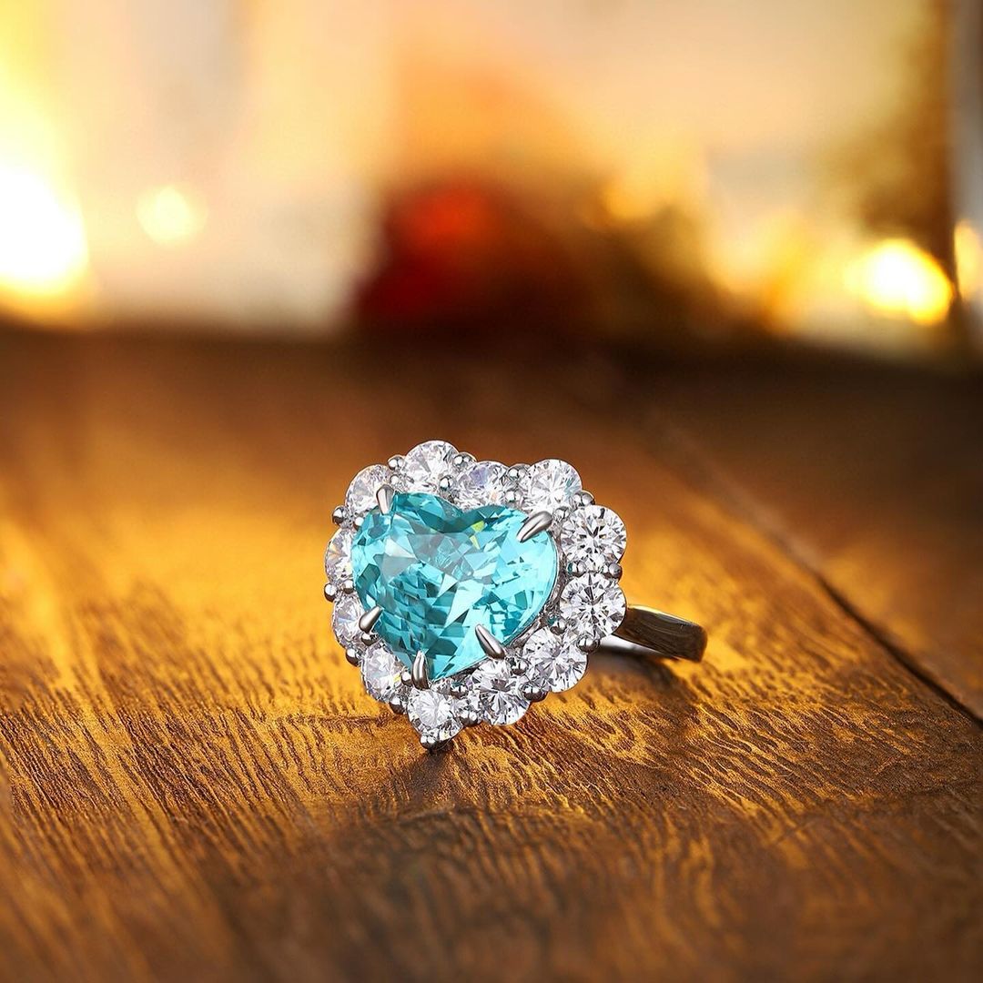 3.2CT Aquamarine Heart Cut Halo Ring | Party Wear Ring For Women | Fashion Jewelry | Gift For Her