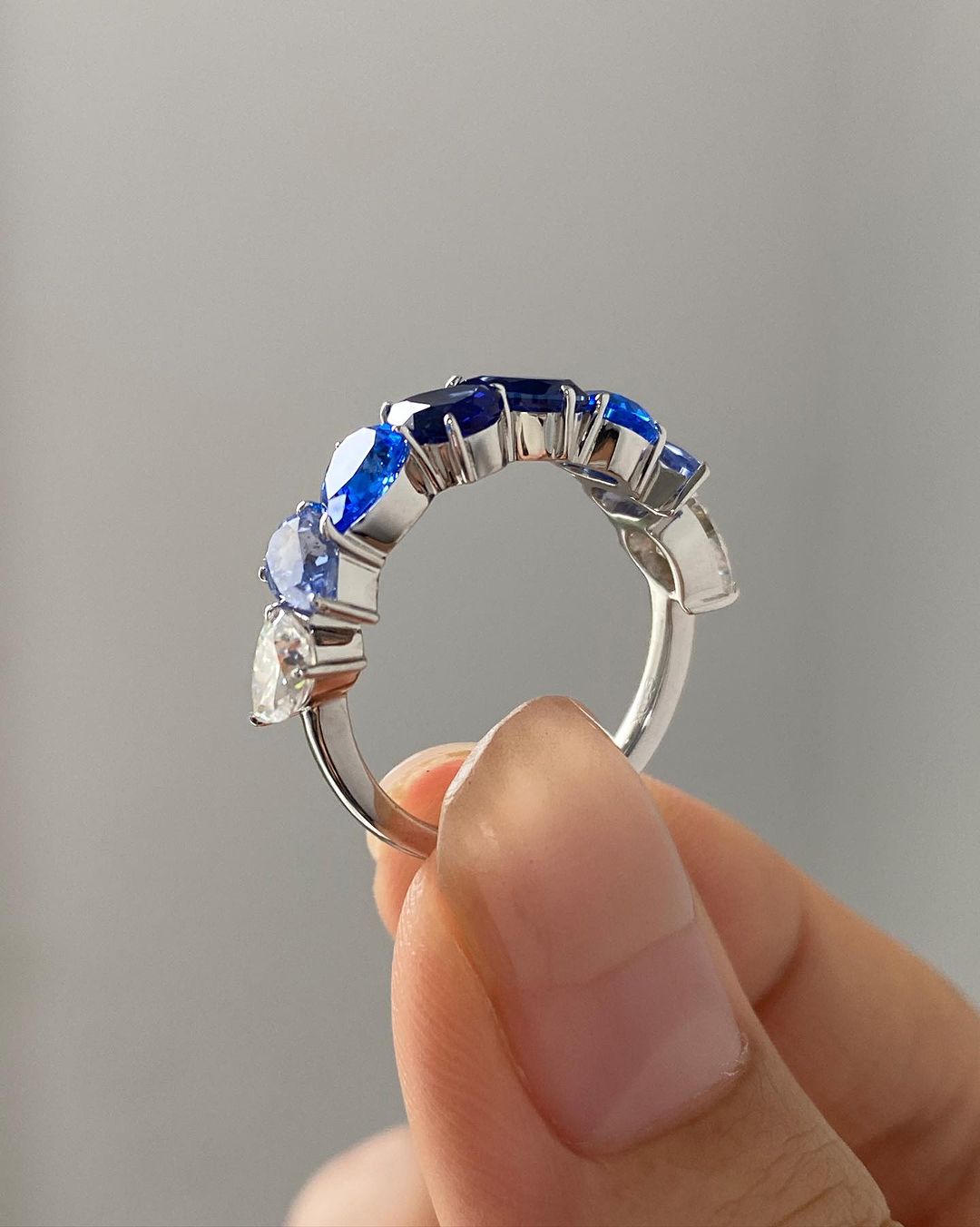 1.8CT White And Blue Pear Cut Half Eternity Ring | Engagement Ring For Fiancee | Elegant Design Ring | Beautiful Ring For Her