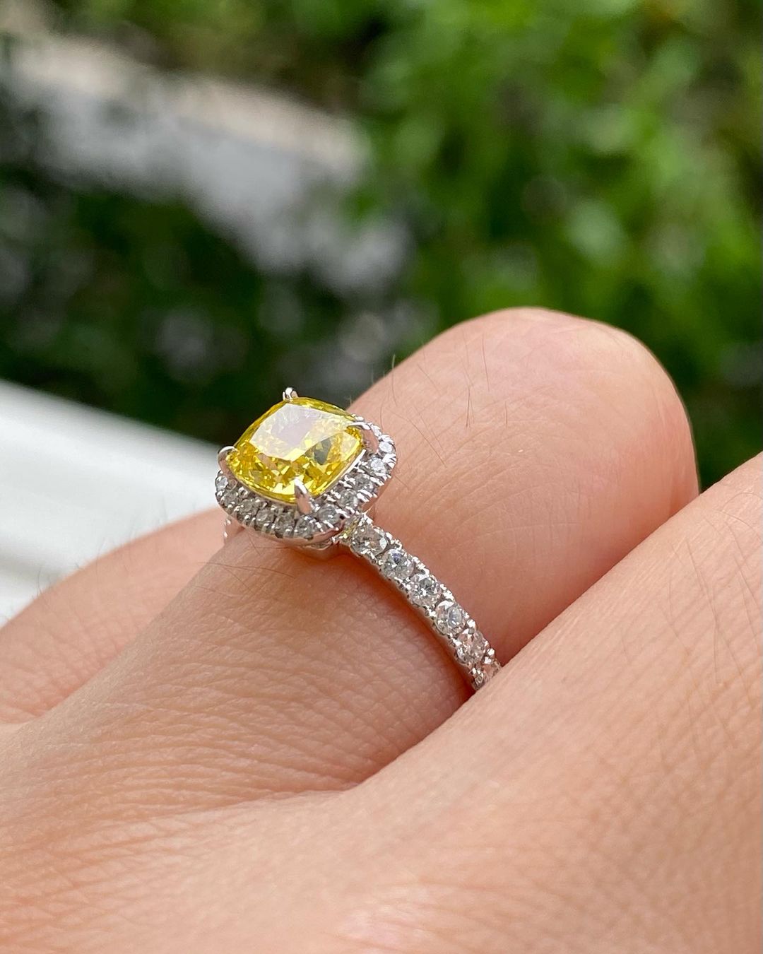 2.77Ct Yellow Cushion Cut Halo Ring | Birthday Gift Ring For Mother | Women Jewelry