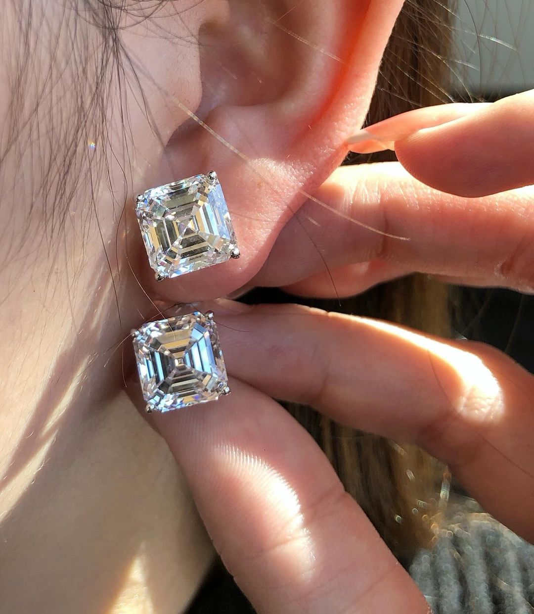 White Asscher Cut Cubic Zirconia Solitaire Stud Earring For Her | Basket Set Stud Earring For Women | Stylish Engagement Gift Earring For Love