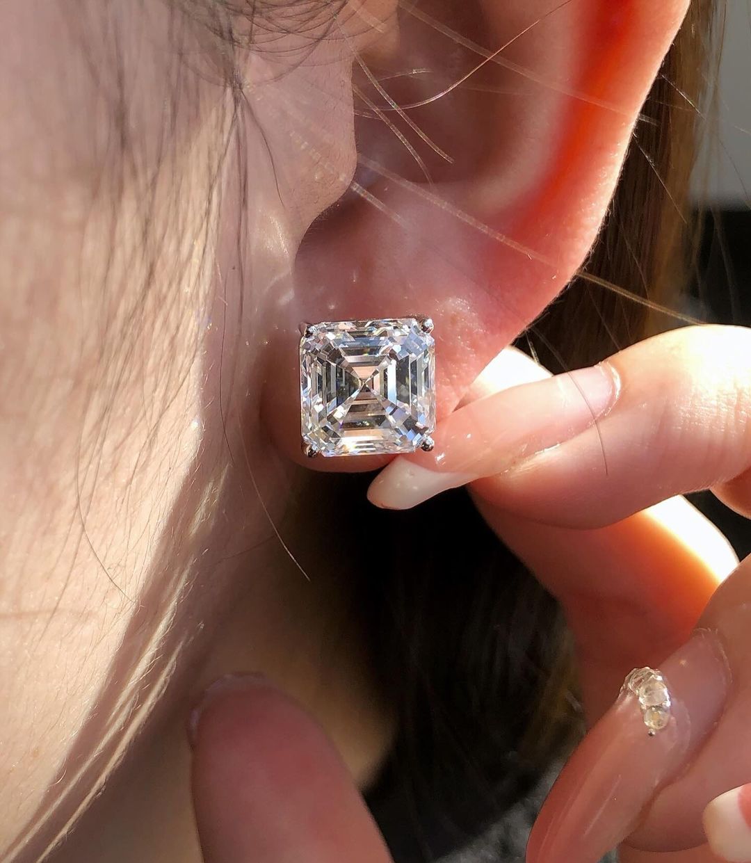 White Asscher Cut Cubic Zirconia Solitaire Stud Earring For Her | Basket Set Stud Earring For Women | Stylish Engagement Gift Earring For Love