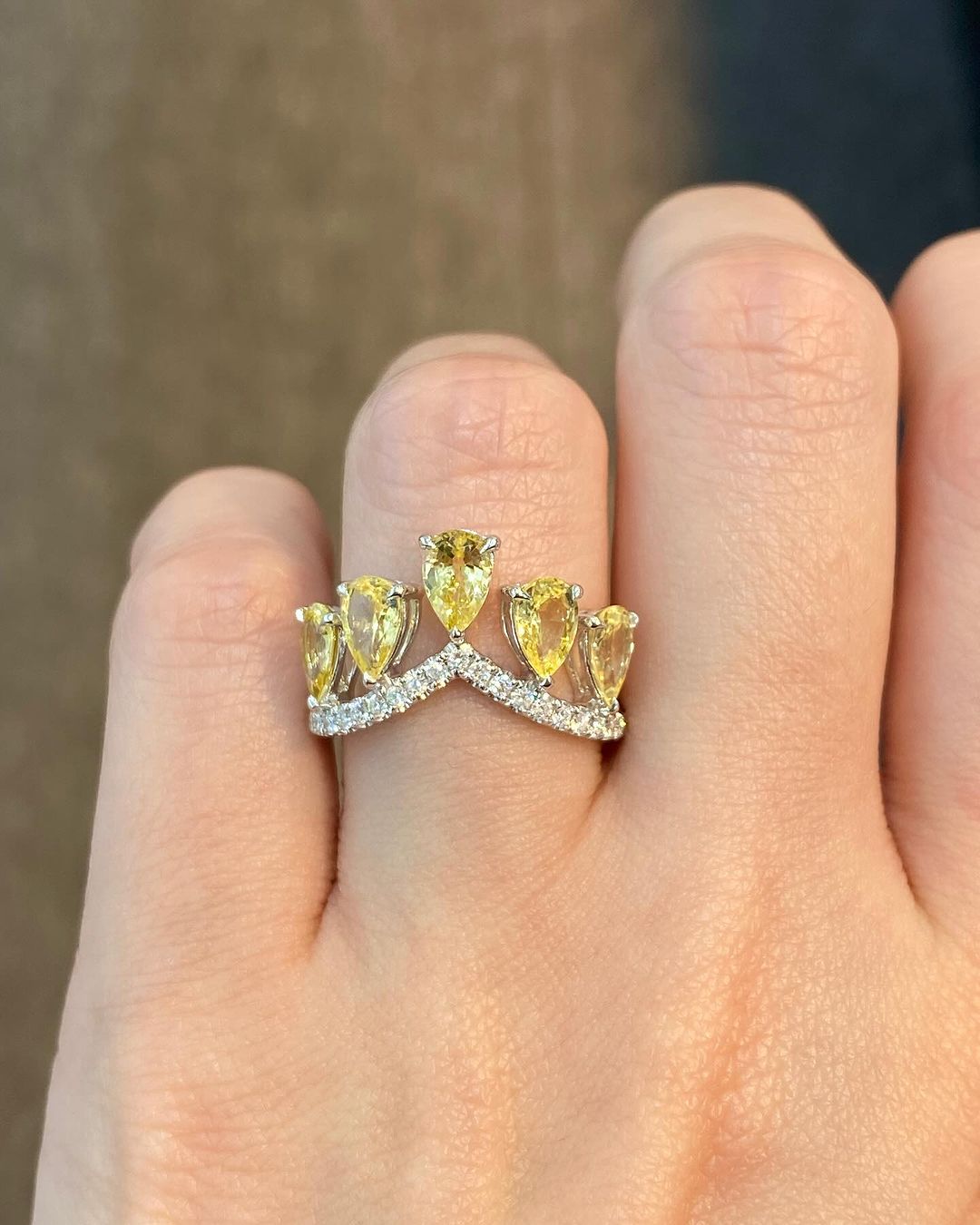 1.8Ct Canary Yellow Pear Cut Prong Ring | Crown Ring For Her | Birthday Gift Ring | Women Jewelry