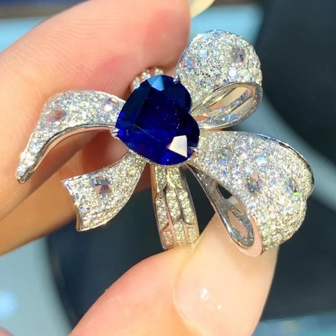 Bow Style 2.5Ct Blue Heart Cut Solitaire Ring For Her | Party Wear Ring For Women | Perfect Gift For Special Occasion Ring | Stylish Ring For Girl