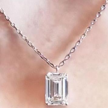 3.10Ct White Emerald Cut Solitaire Pendant | Daily Wear Pendant For Women | Birthstone Gift Pendant | Minimalist Pendant | Jewelry Collection