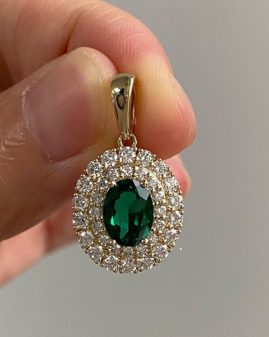 3.10Ct Green Oval Cut Double Halo Pendant | Wedding Gift Pendant For Bridal | Modern Style Pendant | Luxury Jewelry For Women