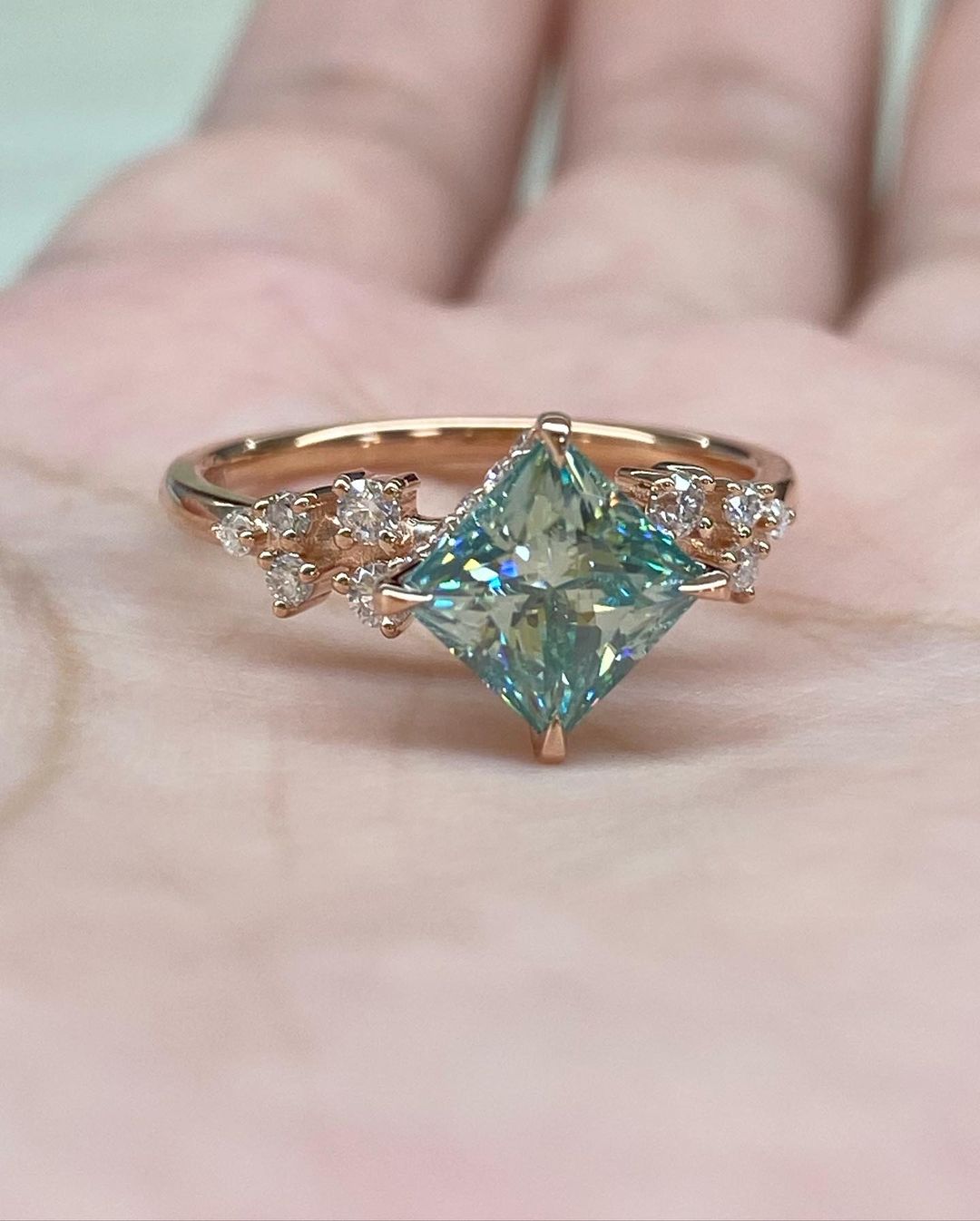 2.77Ct Green Princess Cut Moissanite Solitaire Ring | Wedding Ring For Bridal | Jewelry Collection For Women