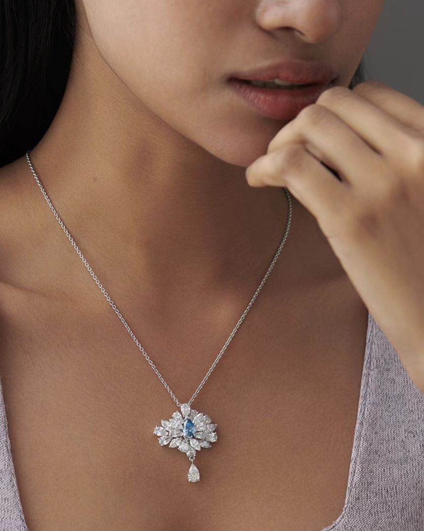 2.70Ct Aquamarine Color Pear Cut Cluster Pendant | Party Wear Pendant For Women | Luxury Jewelry | Stunning Pendant | High Quality Pendant