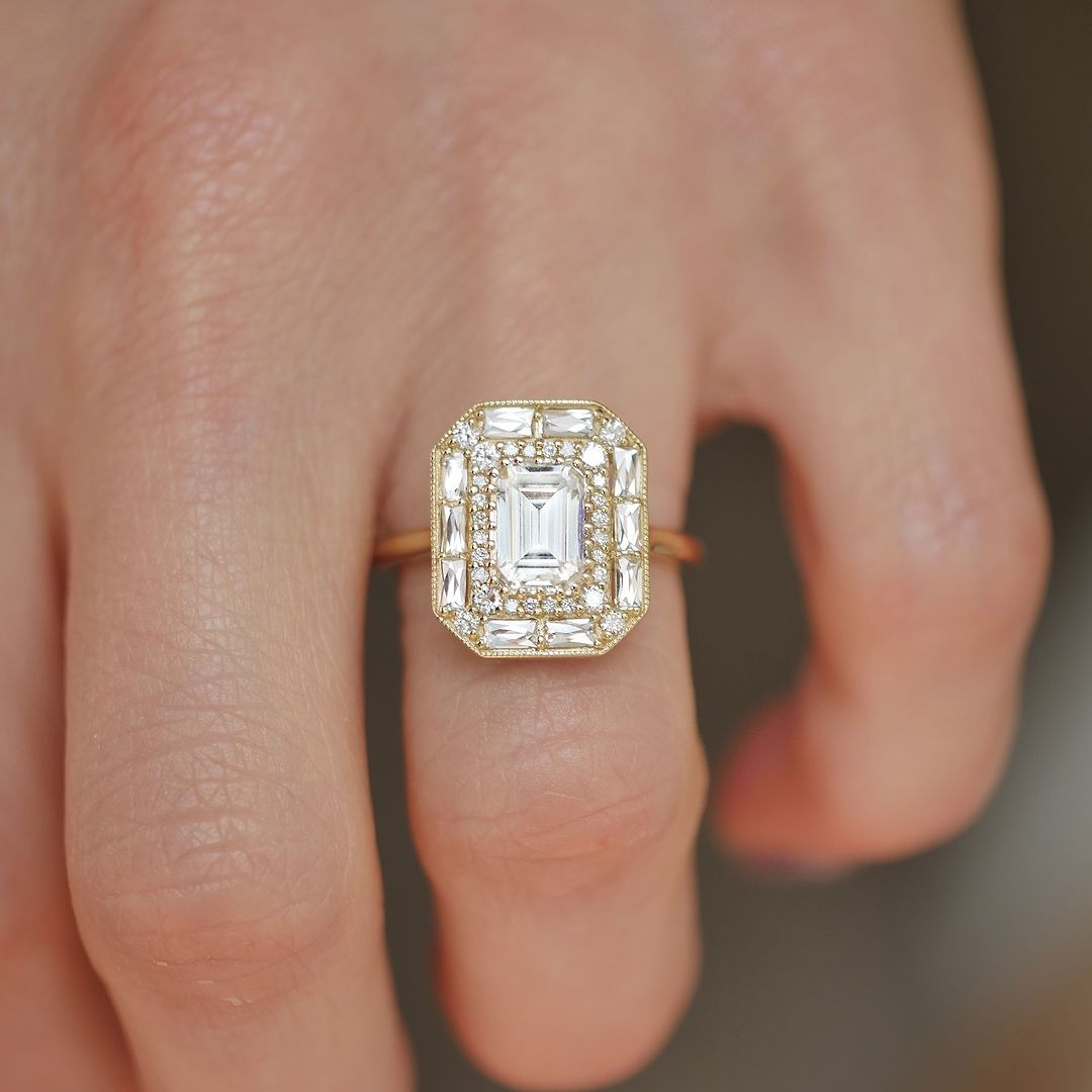 3.5Ct White Emerald Cut Double Halo Ring | Bridal Wedding Ring | Special Occasion Ring | Fancy Ring