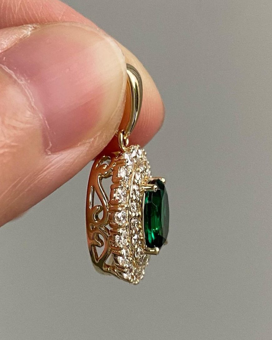 3.10Ct Green Oval Cut Double Halo Pendant | Wedding Gift Pendant For Bridal | Modern Style Pendant | Luxury Jewelry For Women