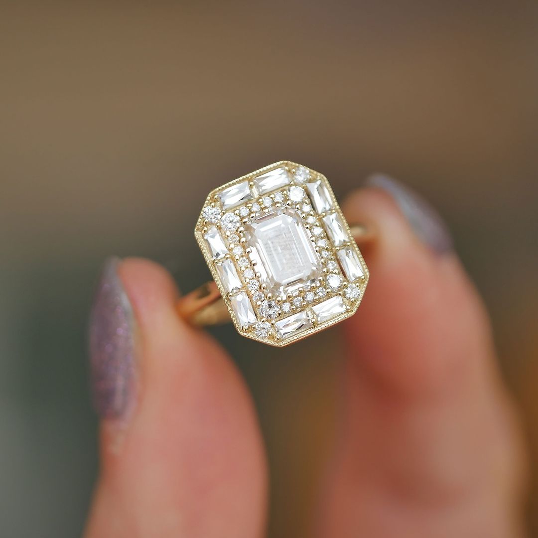 3.5Ct White Emerald Cut Double Halo Ring | Bridal Wedding Ring | Special Occasion Ring | Fancy Ring