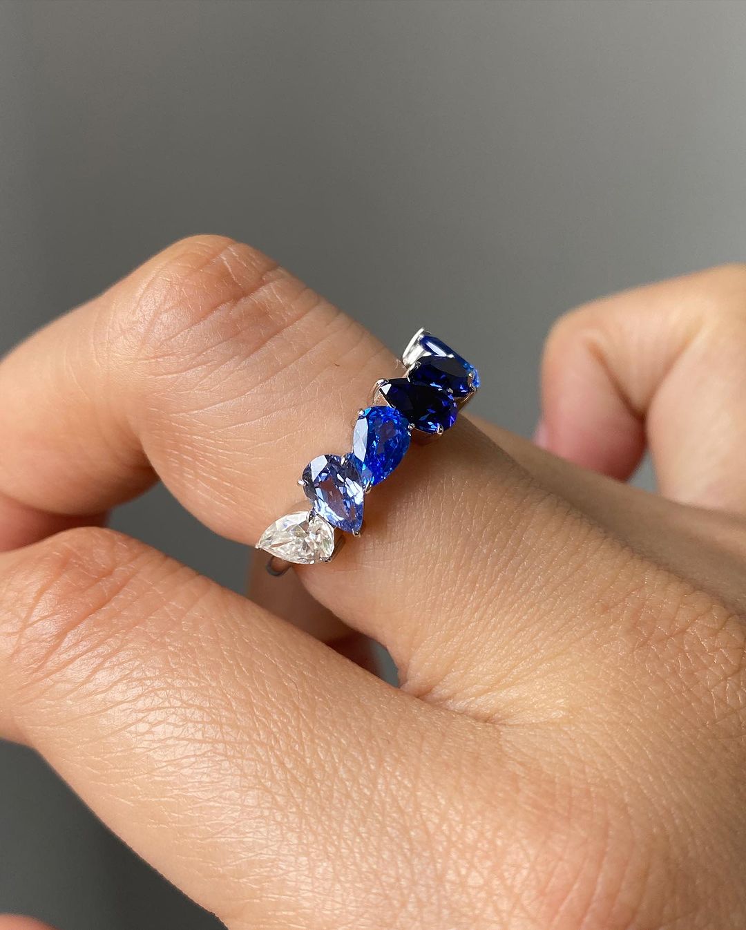 1.8CT White And Blue Pear Cut Half Eternity Ring | Engagement Ring For Fiancee | Elegant Design Ring | Beautiful Ring For Her