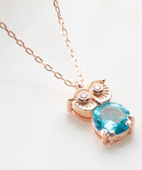 Owl Shape 2.50Ct Aquamarine Color Round Cut Prong Pendant | Special Event Pendant | Birthstone Pendant | Women Jewelry