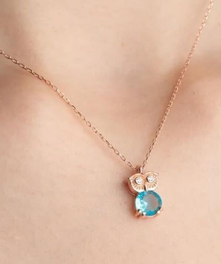 Owl Shape 2.50Ct Aquamarine Color Round Cut Prong Pendant | Special Event Pendant | Birthstone Pendant | Women Jewelry