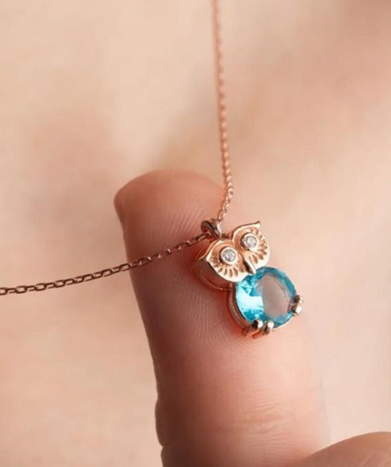 Owl Shape 2.50Ct Aquamarine Color Round Cut Prong Pendant | Special Event Pendant | Birthstone Pendant | Women Jewelry