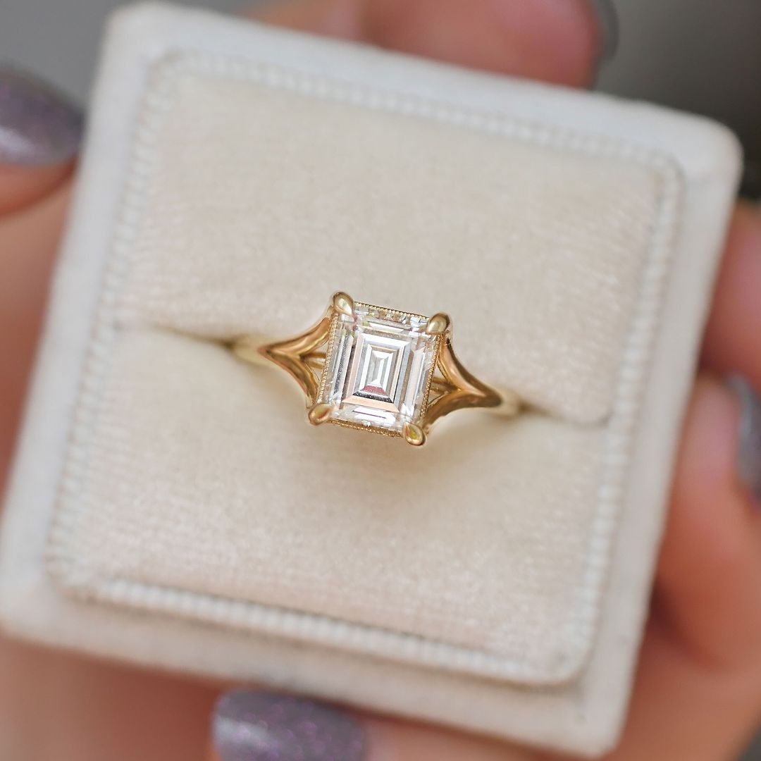 Split Shank 2.6Ct White Emerald Cut Solitaire Ring | Birthday Gift Ring For Mother | Single Stone Ring For Her | Simple Design Ring