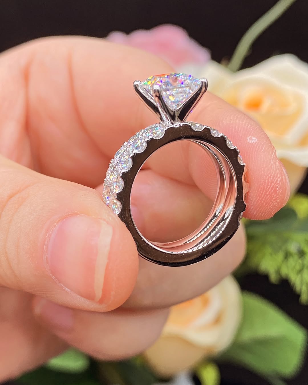 3.10Ct White Princess Cut Solitaire Ring With Half Eternity Band Ring | Bridesmaid Jewelry Gift Ring Set | Valentine's Gift Ring Set