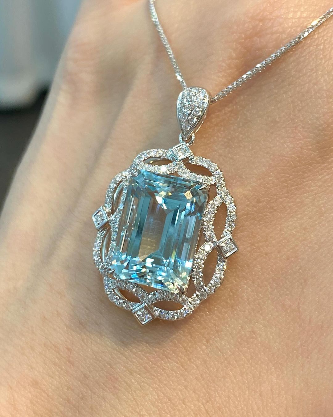 3.50Ct Aquamarine Color Emerald Cut Solitaire Pendant | Party Wear Pendant | Birthstone Pendant For Her | Luxury Jewelry