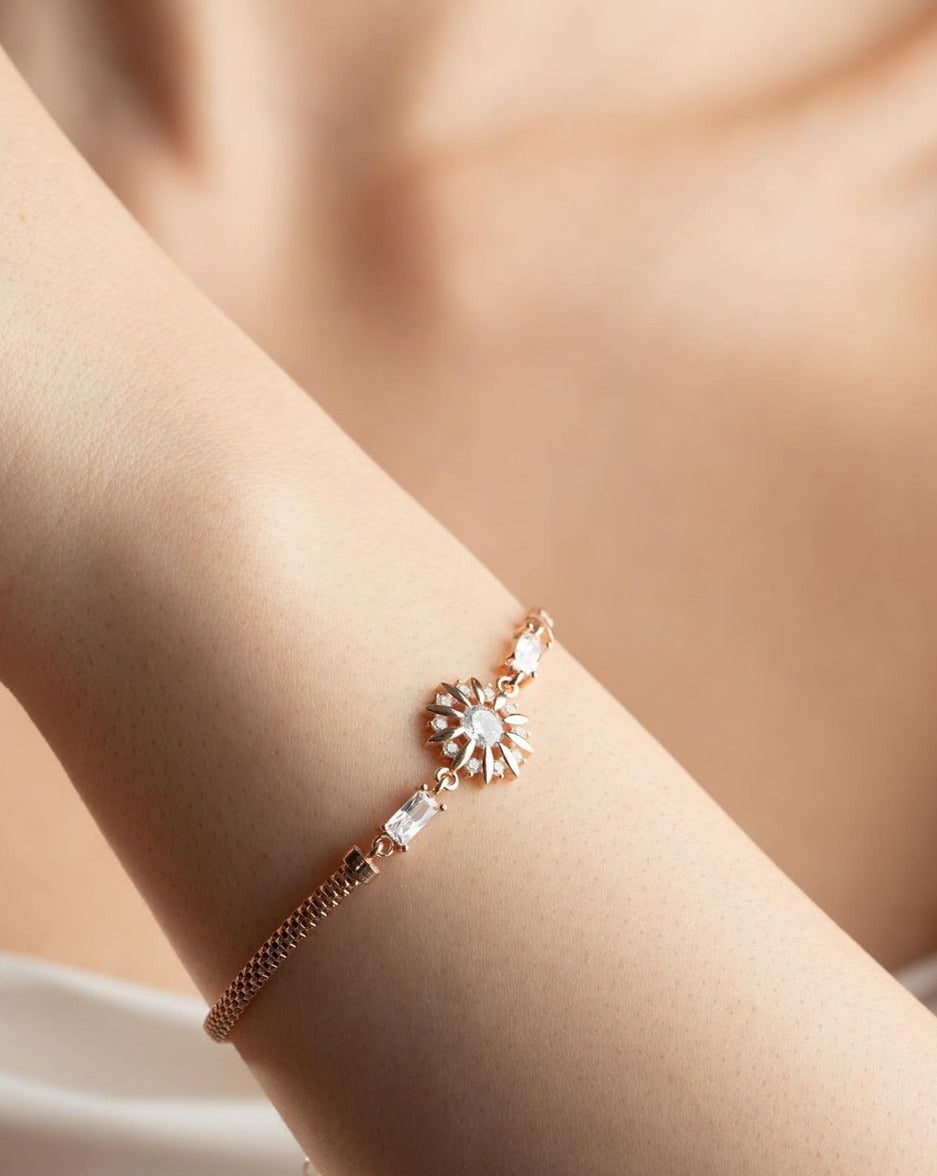 White Round Brilliant Cut Signity Diamond Solitaire Bracelet For Girl | Sun Shape Bracelet For Her | Everyday Wear Jewelry