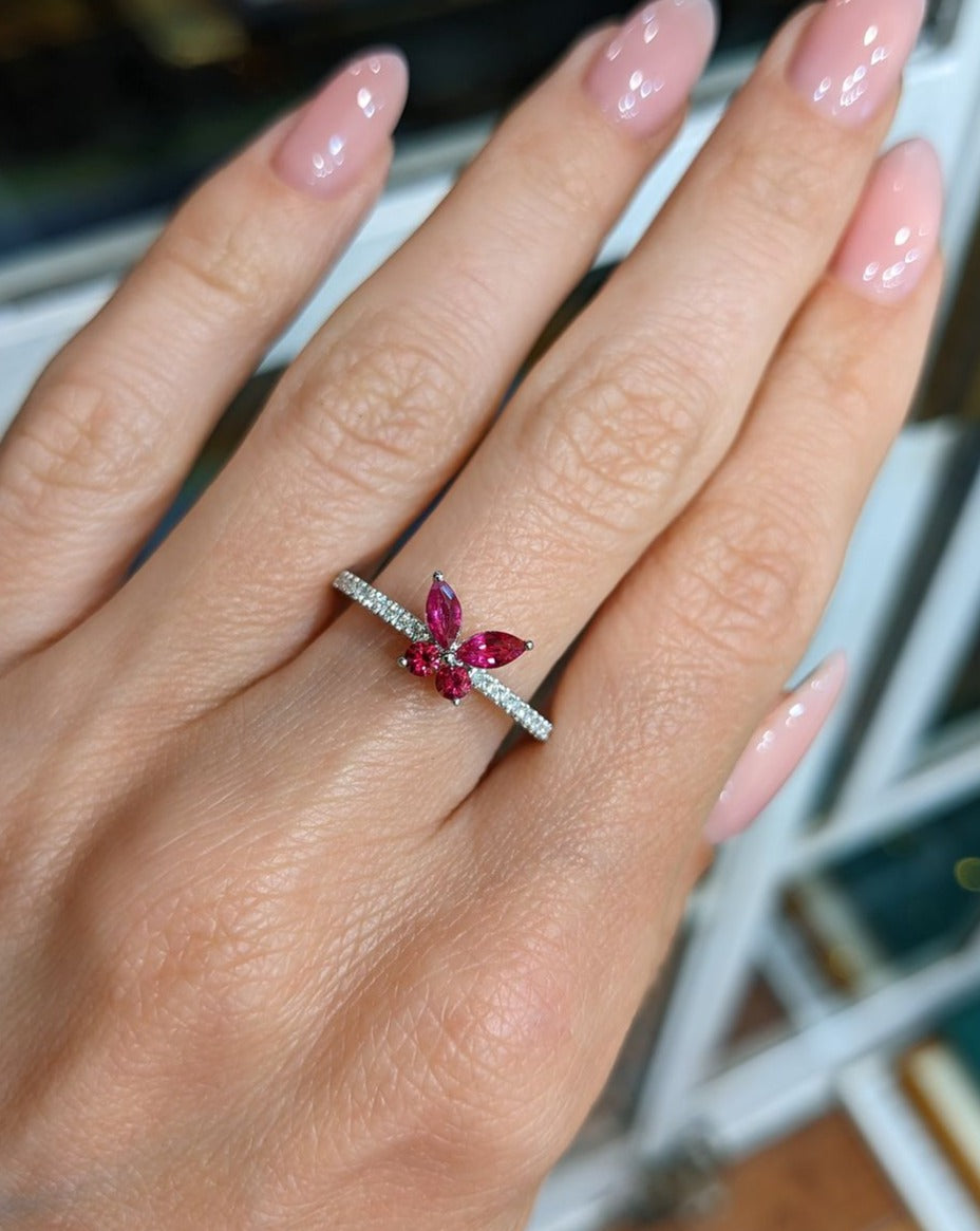 2.2Ct Pink Marquise And Round Cut Cluster Ring | Butterfly Look Ring | Minimalist Ring | Glamorous Ring For Her