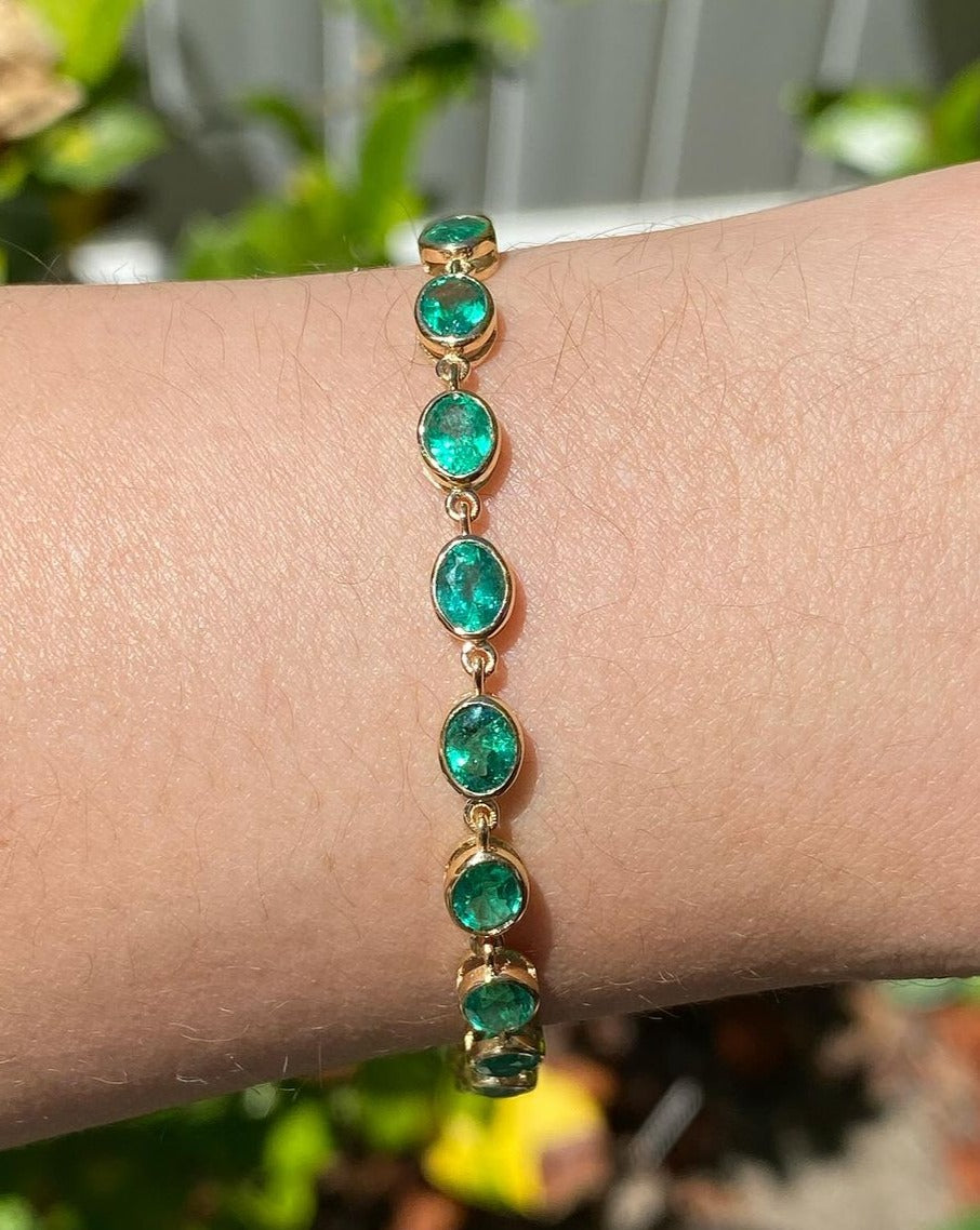 Green Oval Brilliant Cut Signity Diamond Bezel Tennis Bracelet | Birthday Gift Bracelet For Her | Thank You Gift Bracelet For Women