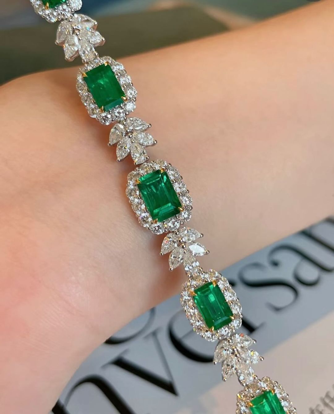 Green Emerald Brilliant Cut Signity Diamond Halo With Cluster Bracelet | Wedding Jewelry Gift Bracelet For Bridal | Stylish Engagement Gift For Love