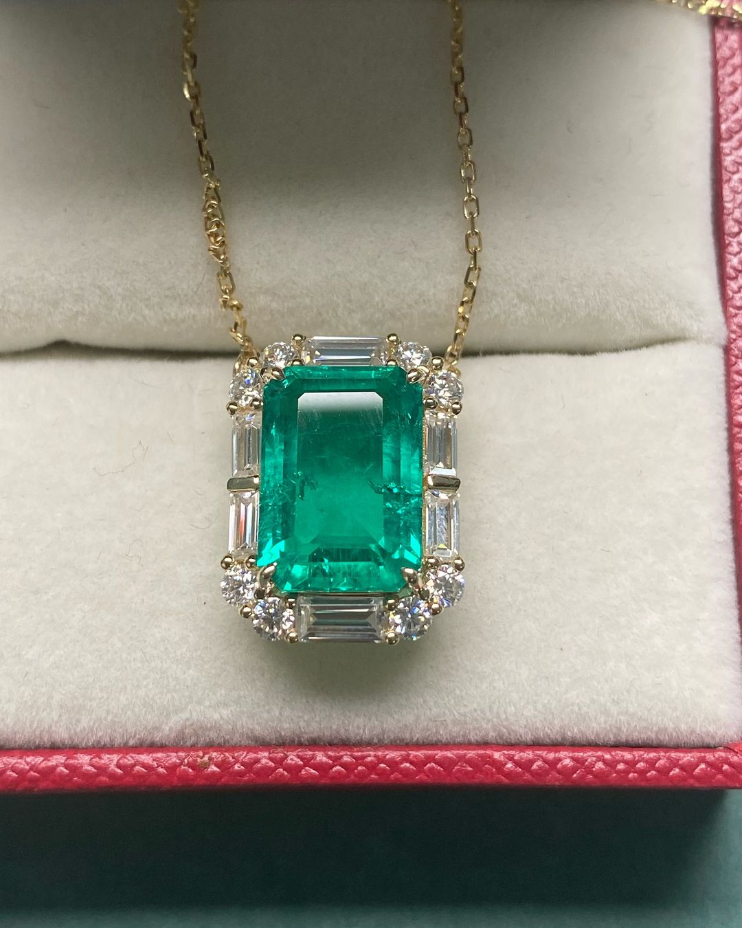 2.80Ct Green Emerald Cut Solitaire With Halo Pendant | Wedding Gift Pendant For Her | Bridal Jewelry Collection | Sentimental Gift Pendant