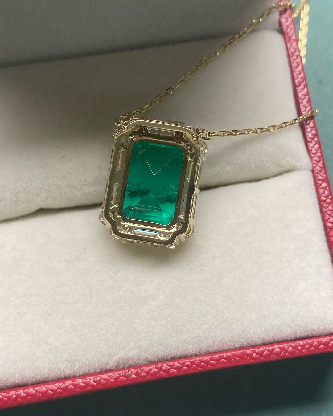 2.80Ct Green Emerald Cut Solitaire With Halo Pendant | Wedding Gift Pendant For Her | Bridal Jewelry Collection | Sentimental Gift Pendant