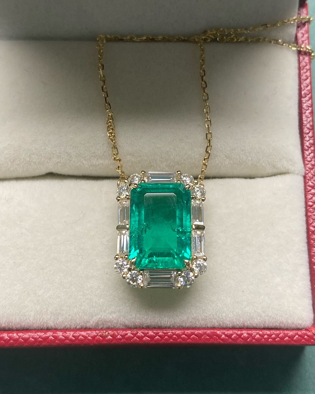 2.80Ct Green Emerald Cut Solitaire With Halo Pendant | Wedding Gift Pendant For Her | Bridal Jewelry Collection | Sentimental Gift Pendant