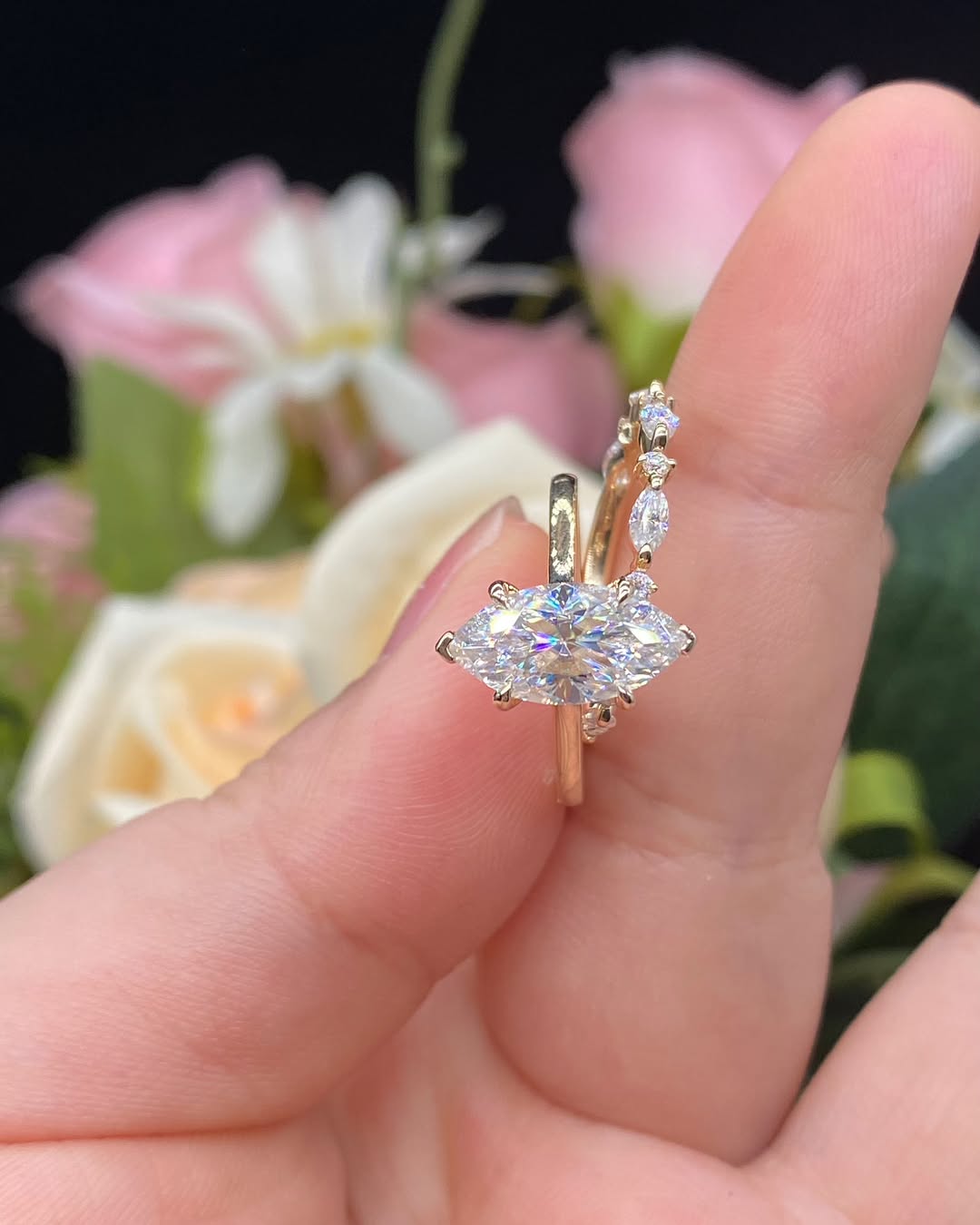 2.88Ct White Marquise Cut Solitaire Ring With Half Eternity Band | Special Event Ring Set | Jewelry Collection