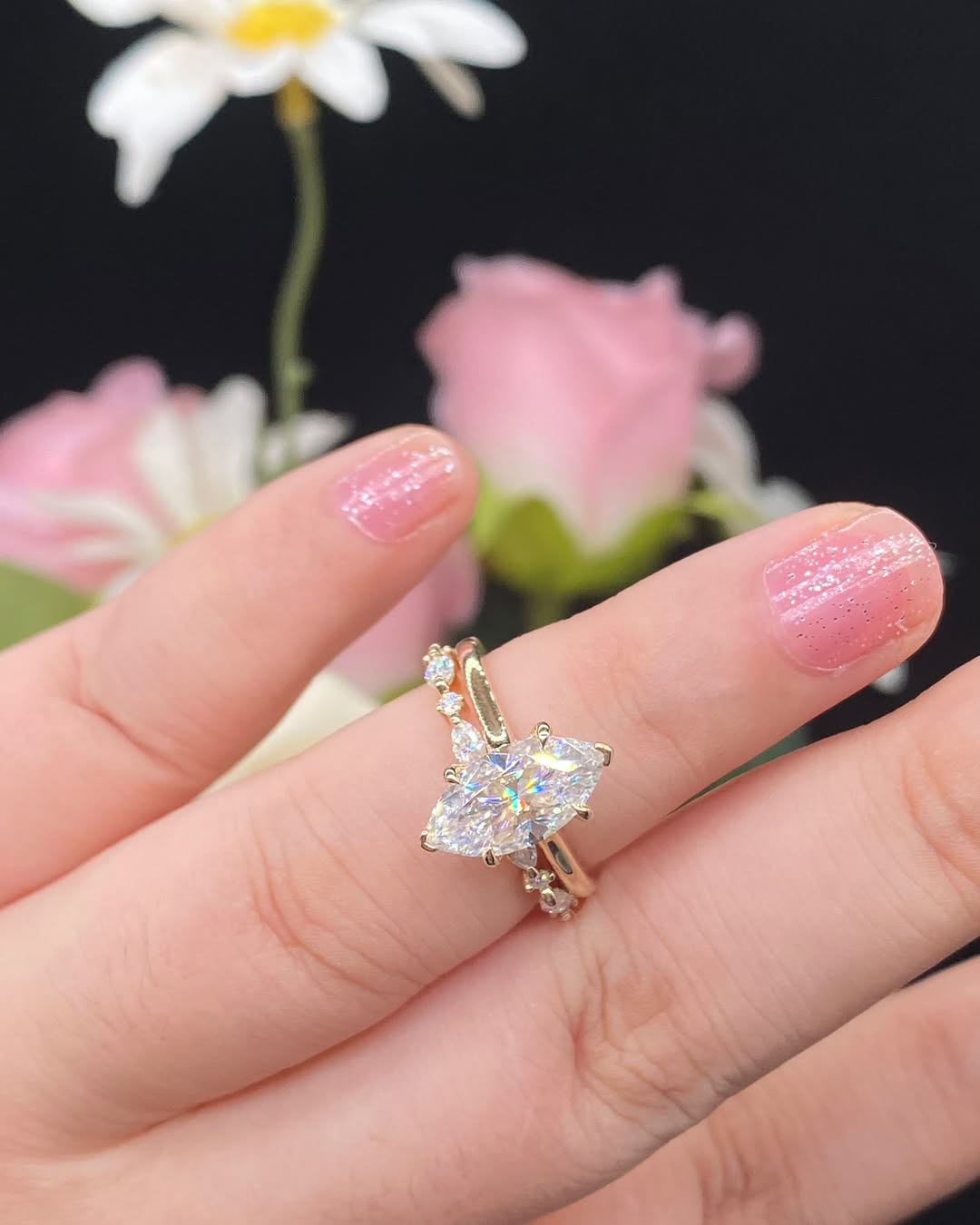 2.88Ct White Marquise Cut Solitaire Ring With Half Eternity Band | Special Event Ring Set | Jewelry Collection