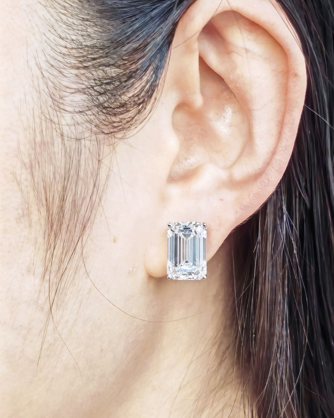 White Emerald Cut Cubic Zirconia Solitaire Stud Earrings For Her | Anniversary Gift Stud Earring For Wife | Glamorous Stud Earring For Ladies