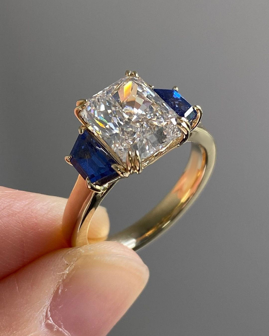 3.2Ct White Radiant Cut Three Stone Ring For Her | Birthday Gift Ring For Mother | Trilogy Diamond Ring | Statement Ring For Women
