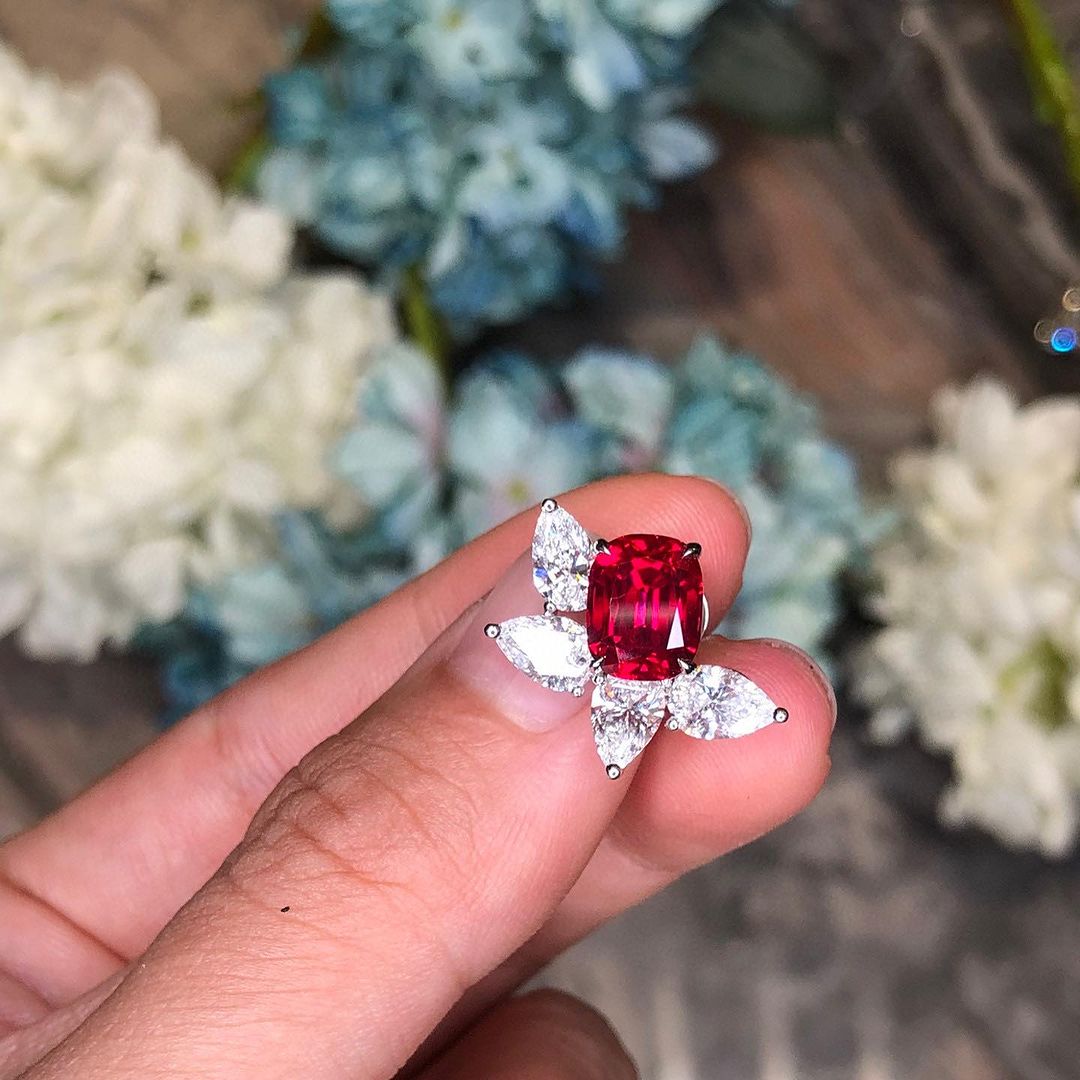 Red Cushion Cut Cubic Zirconia Solitaire With Cluster Earrings For Her | Party Wear Earring For Women | Special Occasion Gift Earring For Love