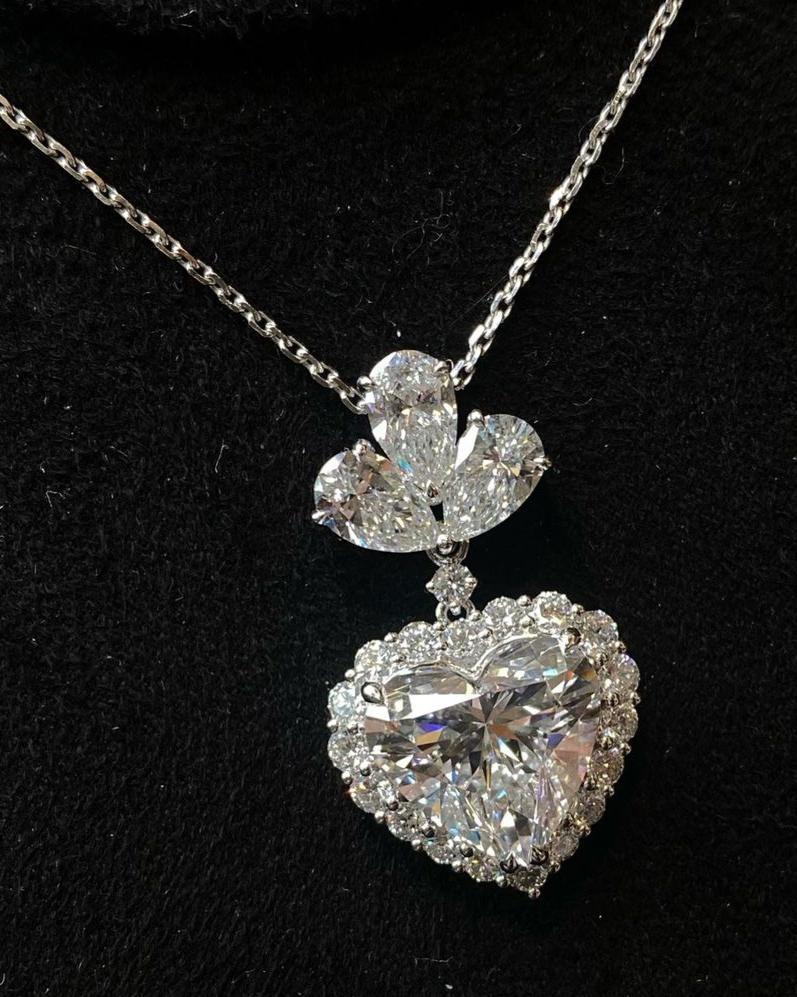 2.80Ct White Heart Cut Halo Pendant | Anniversary Gift Pendant | Perfect Gift Pendant For Bridal | Lovable Gift Pendant For Her | Fashion Jewelry