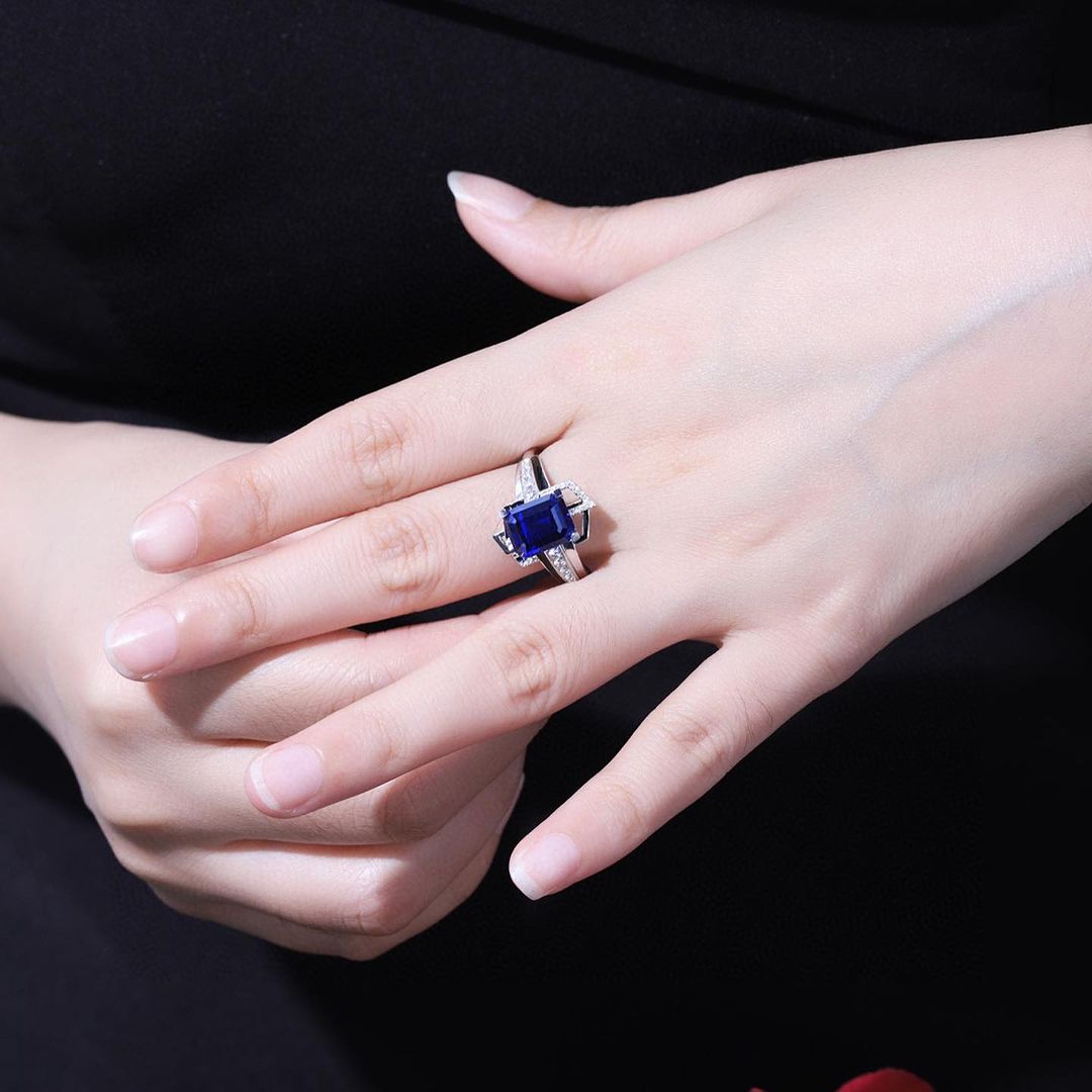 3.2Ct Blue Emerald Cut Solitaire Ring | Party Wear Ring For Women | Celebrity Style Ring | Fashion Jewelry For Her