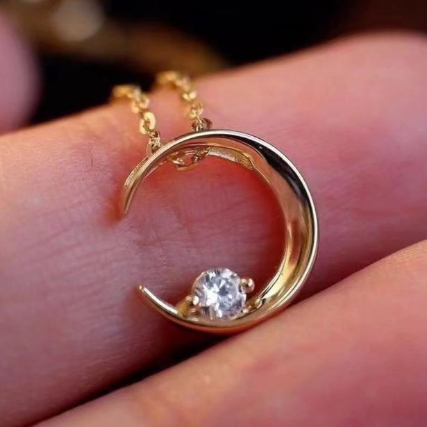 Crescent moon Shape 2.10Ct White Round Cut Prong Pendant | Delicate Solo Diamond Pendant | Modern Design Pendant | Fashion Jewelry