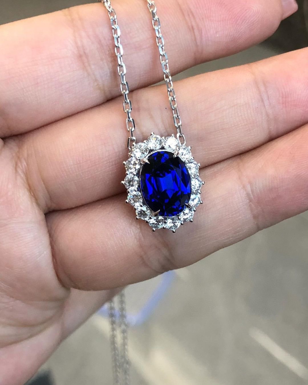 3.10Ct Blue Oval Cut Halo Pendant | Wedding Gift Pendant | Birthstone Pendant | Fashion Jewelry