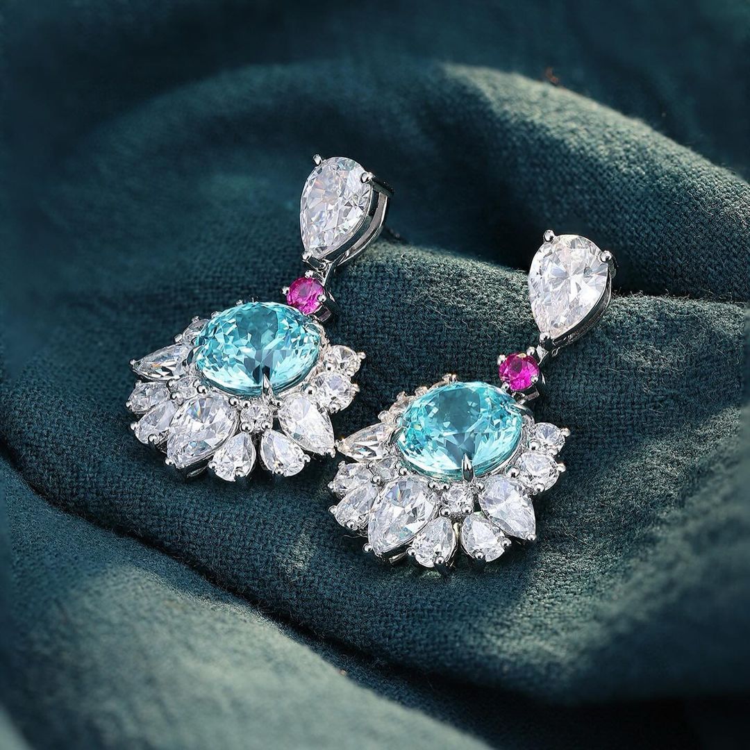 Aquamarine Round Cut Cubic Zirconia Solitaire With Cluster Drop Earring For Women | Bridesmaid Wedding Earring | Perfect Gift For Special Occasion Earring