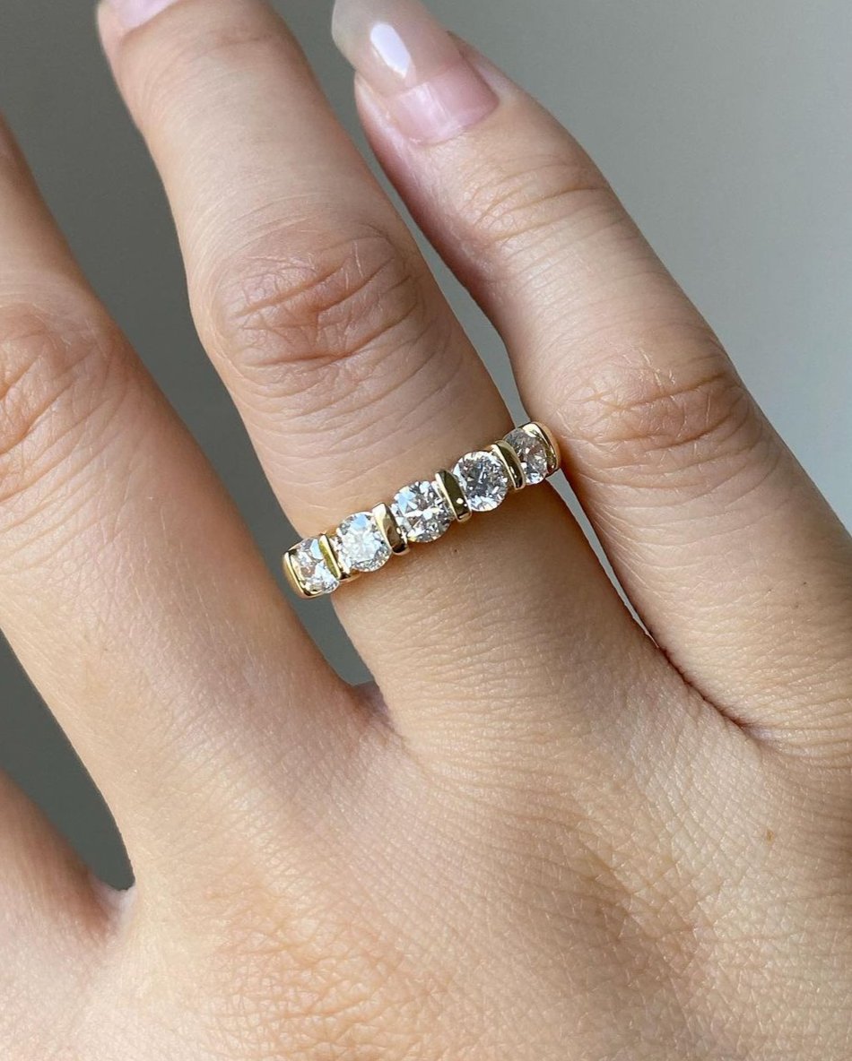 1.8Ct White Round Cut Bar Set Band Ring For Women | Engagement Proposal Band Ring For Her | Minimalist Band Ring | Designer Band Ring