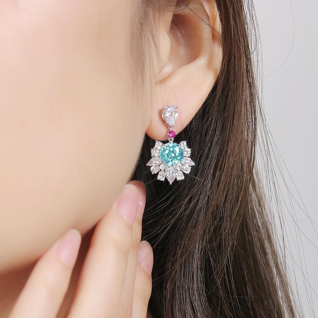Aquamarine Round Cut Cubic Zirconia Solitaire With Cluster Drop Earring For Women | Bridesmaid Wedding Earring | Perfect Gift For Special Occasion Earring