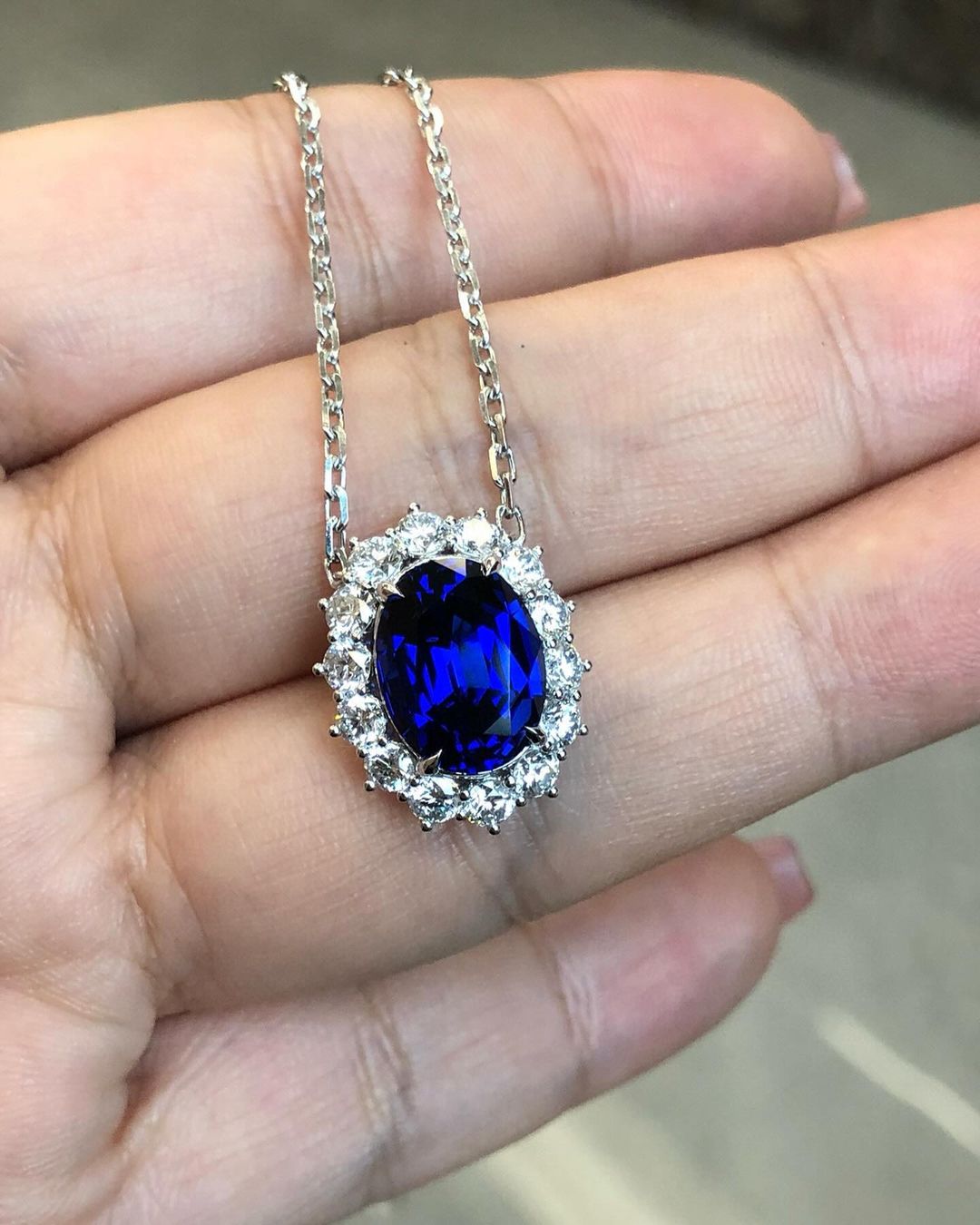 3.10Ct Blue Oval Cut Halo Pendant | Wedding Gift Pendant | Birthstone Pendant | Fashion Jewelry