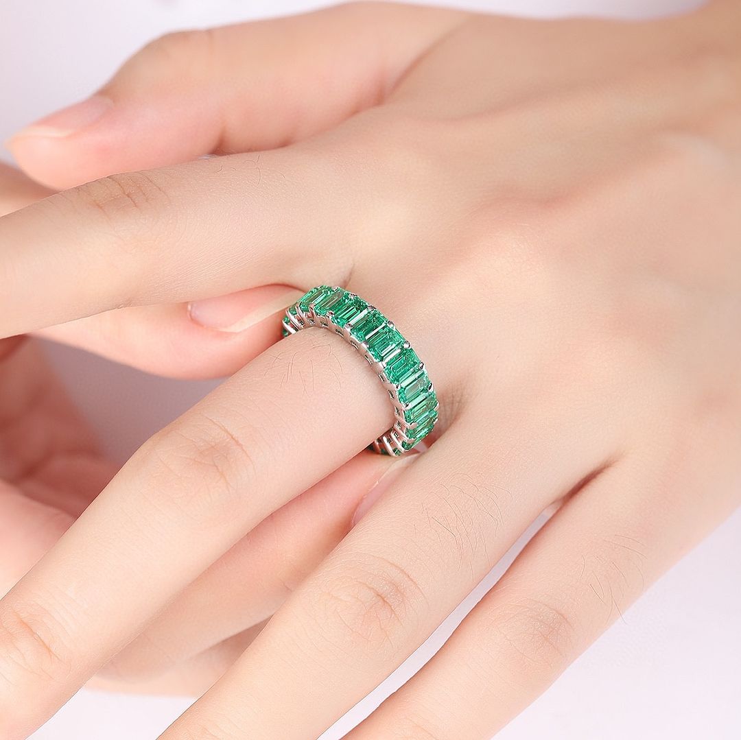 1.5Ct Green Emerald Cut Prong Set Band Ring For Women | Elegance Design Band Ring | Promise Band Ring For Her | Thank You Gift Band Ring