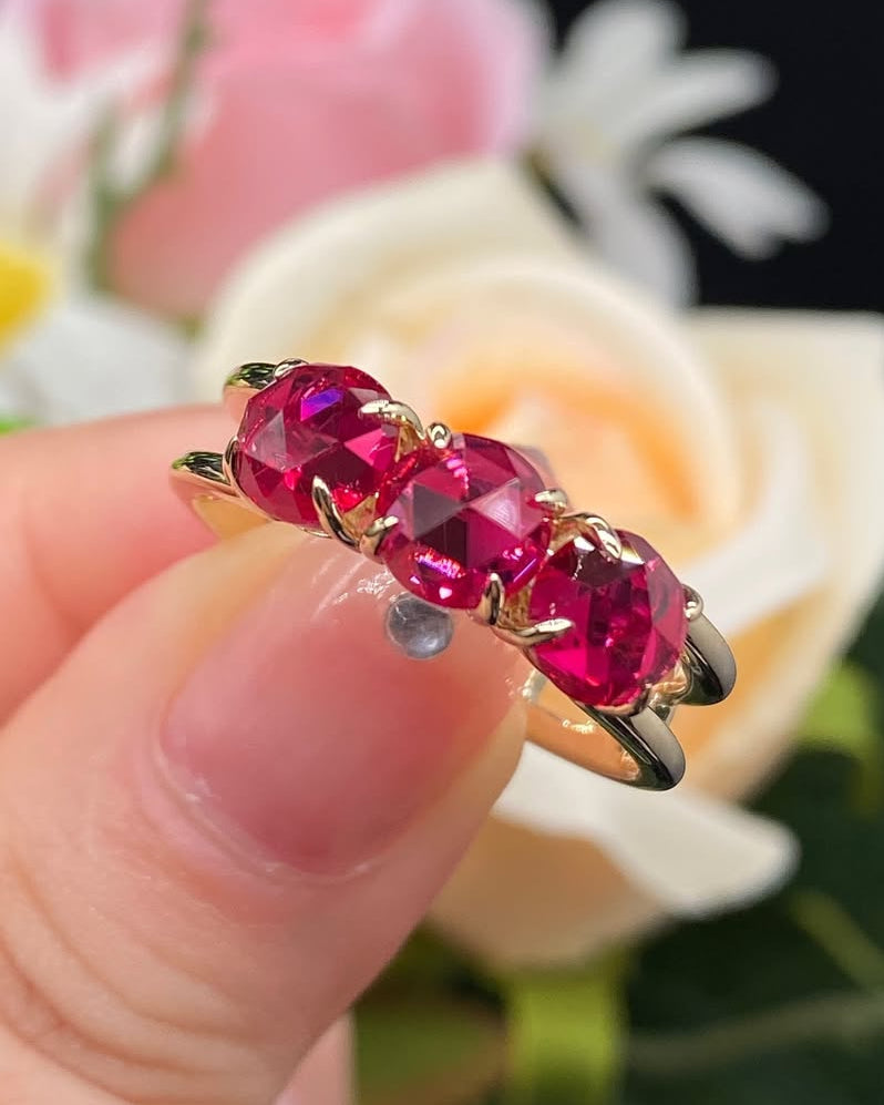 2.77Ct Red Round Cut Three Stone Ring | Wedding Ring For Bridal | Proposal Gift Ring | Fashion Jewelry